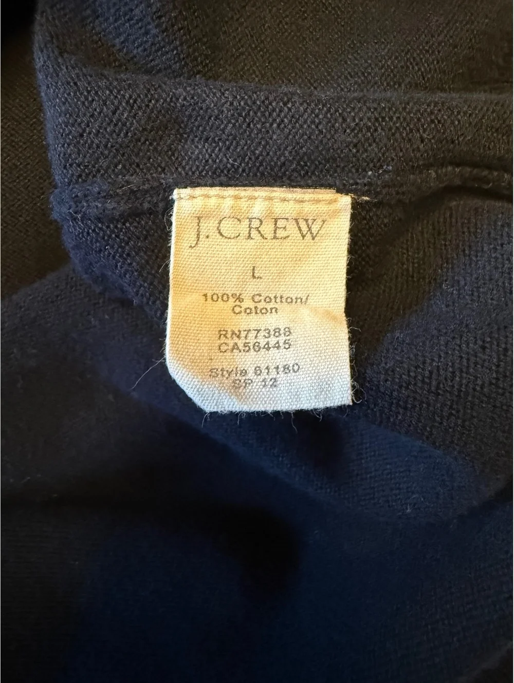 J.Crew Men’s Black Crewneck Cotton Sweater Size L 100% Cotton Classic Pullover
